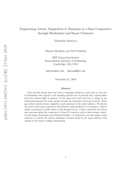 Empowering Artists, Songwriters & Musicians in a Data Cooperative
  through Blockchains and Smart Contracts