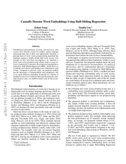 Causally Denoise Word Embeddings Using Half-Sibling Regression