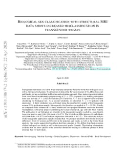 Biological sex classification with structural MRI data shows increased
  misclassification in transgender women