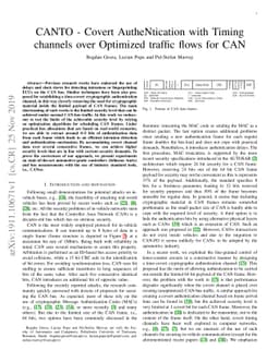 CANTO -- Covert AutheNtication with Timing channels over Optimized
  traffic flows for CAN