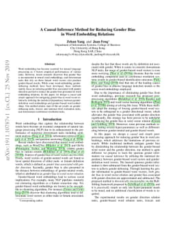 A Causal Inference Method for Reducing Gender Bias in Word Embedding
  Relations