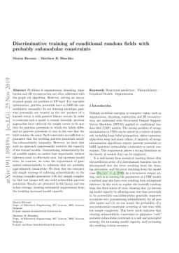 Discriminative training of conditional random fields with probably
  submodular constraints
