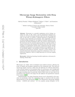 Microscopy Image Restoration with Deep Wiener-Kolmogorov filters