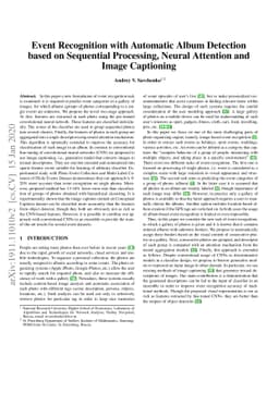Event Recognition with Automatic Album Detection based on Sequential
  Processing, Neural Attention and Image Captioning
