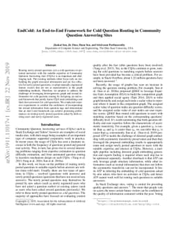 An End-to-End Framework for Cold Question Routing in Community Question
  Answering Services