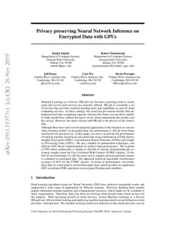 Privacy preserving Neural Network Inference on Encrypted Data with GPUs