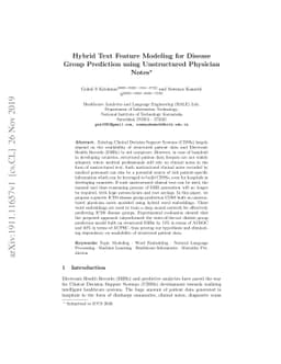 Hybrid Text Feature Modeling for Disease Group Prediction using
  Unstructured Physician Notes