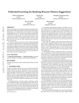 Federated Learning for Ranking Browser History Suggestions