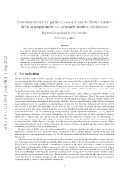 Structure recovery for partially observed discrete Markov random fields
  on graphs under not necessarily positive distributions