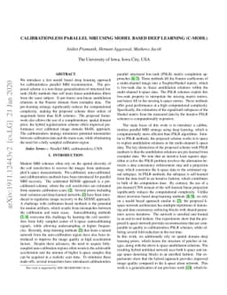 Calibrationless Parallel MRI using Model based Deep Learning (C-MODL)