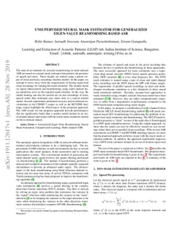 Unsupervised Neural Mask Estimator For Generalized Eigen-Value
  Beamforming Based ASR