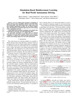 Simulation-based reinforcement learning for real-world autonomous
  driving