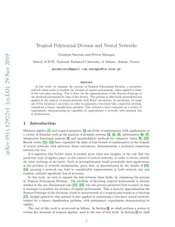 Tropical Polynomial Division and Neural Networks