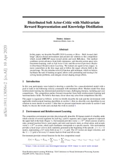 Distributed Soft Actor-Critic with Multivariate Reward Representation
  and Knowledge Distillation