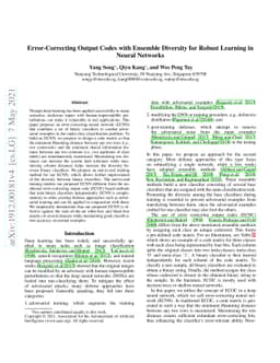 Error-Correcting Output Codes with Ensemble Diversity for Robust
  Learning in Neural Networks