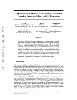 A Quasi-Newton Method Based Vertical Federated Learning Framework for
  Logistic Regression