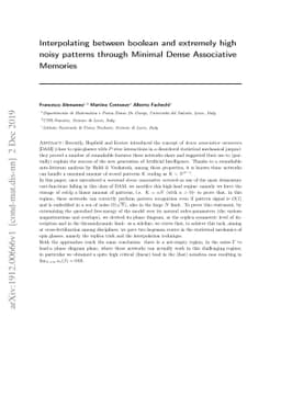 Interpolating between boolean and extremely high noisy patterns through
  Minimal Dense Associative Memories