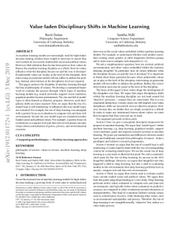 Value-laden Disciplinary Shifts in Machine Learning