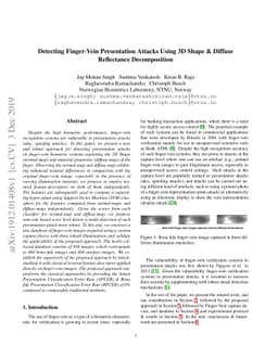 Detecting Finger-Vein Presentation Attacks Using 3D Shape & Diffuse
  Reflectance Decomposition