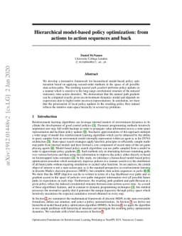 Hierarchical model-based policy optimization: from actions to action
  sequences and back