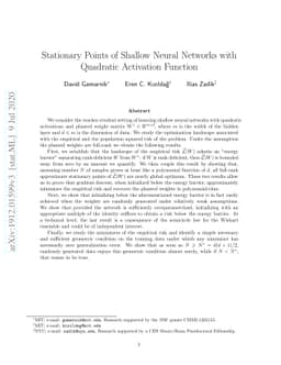 Stationary Points of Shallow Neural Networks with Quadratic Activation
  Function
