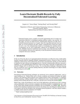 Learn Electronic Health Records by Fully Decentralized Federated
  Learning