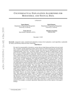 Counterfactual Explanation Algorithms for Behavioral and Textual Data