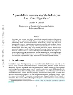 A probabilistic assessment of the Indo-Aryan Inner-Outer Hypothesis