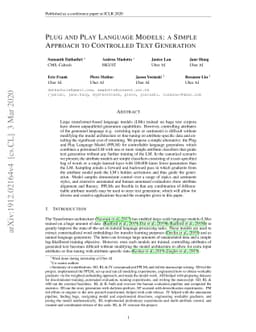 Plug and Play Language Models: A Simple Approach to Controlled Text
  Generation