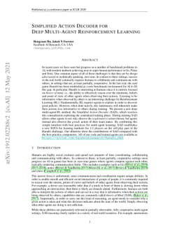 Simplified Action Decoder for Deep Multi-Agent Reinforcement Learning
