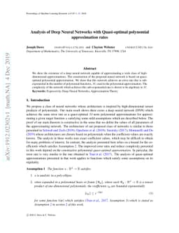 Analysis of Deep Neural Networks with Quasi-optimal polynomial
  approximation rates