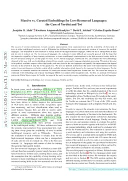 Massive vs. Curated Word Embeddings for Low-Resourced Languages. The
  Case of Yorùbá and Twi