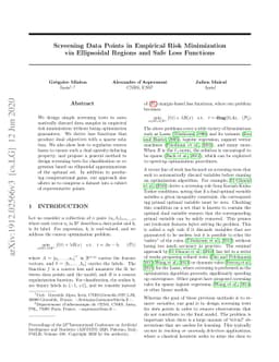 Screening Data Points in Empirical Risk Minimization via Ellipsoidal
  Regions and Safe Loss Functions