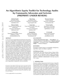 An Algorithmic Equity Toolkit for Technology Audits by Community
  Advocates and Activists