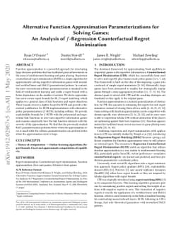 Alternative Function Approximation Parameterizations for Solving Games:
  An Analysis of $f$-Regression Counterfactual Regret Minimization