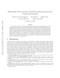 Differentially Private Synthetic Mixed-Type Data Generation For
  Unsupervised Learning