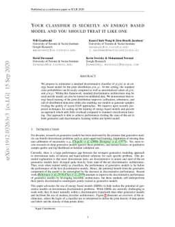 Your Classifier is Secretly an Energy Based Model and You Should Treat
  it Like One