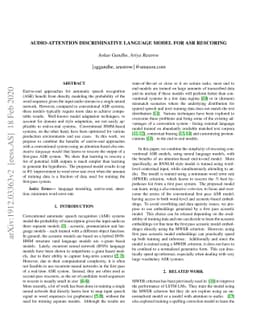 Audio-attention discriminative language model for ASR rescoring
