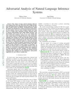 Adversarial Analysis of Natural Language Inference Systems