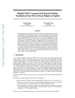 PidginUNMT: Unsupervised Neural Machine Translation from West African
  Pidgin to English
