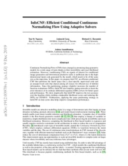 InfoCNF: An Efficient Conditional Continuous Normalizing Flow with
  Adaptive Solvers