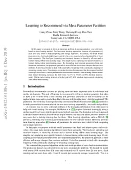 Learning to Recommend via Meta Parameter Partition