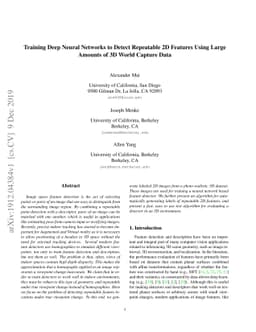 Training Deep Neural Networks to Detect Repeatable 2D Features Using
  Large Amounts of 3D World Capture Data
