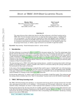 Duet at TREC 2019 Deep Learning Track