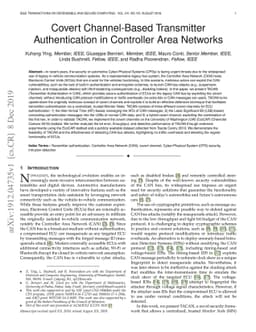 Covert Channel-Based Transmitter Authentication in Controller Area
  Networks