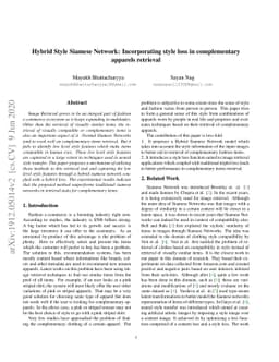 Hybrid Style Siamese Network: Incorporating style loss in complementary
  apparels retrieval