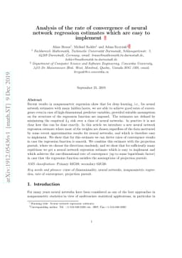 Analysis of the rate of convergence of neural network regression
  estimates which are easy to implement