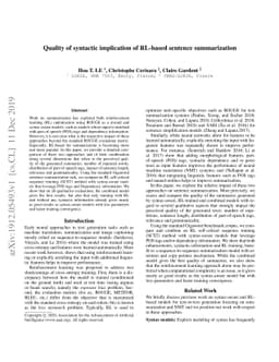 Quality of syntactic implication of RL-based sentence summarization