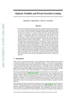 Optimal, Truthful, and Private Securities Lending