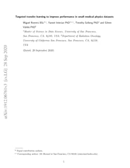 Targeted transfer learning to improve performance in small medical
  physics datasets